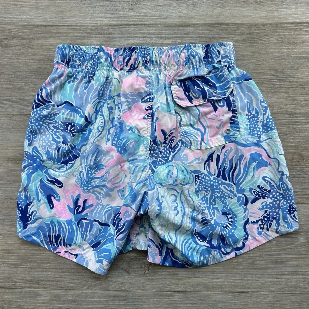 Lilly Pulitzer Small Capri Trunk Ocean‎ View Saltwater View Blue Shade Stretch